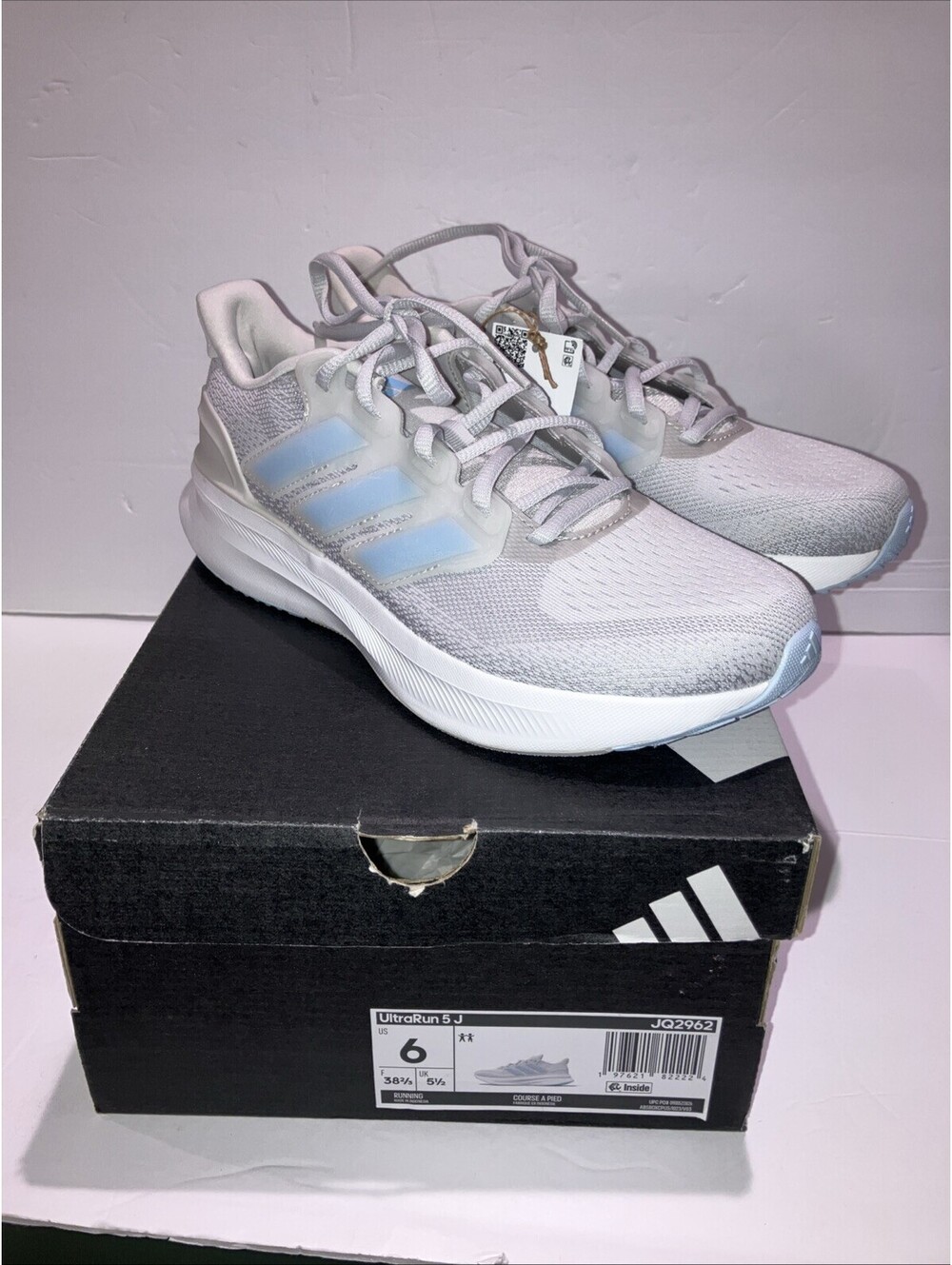 Adidas UltraRun 5 Sneakers Shoes Grey Blue JQ2962 Kids Size 6 NEW
